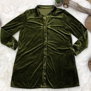 Green Velvet Velour Holiday Festive Tunic Dress